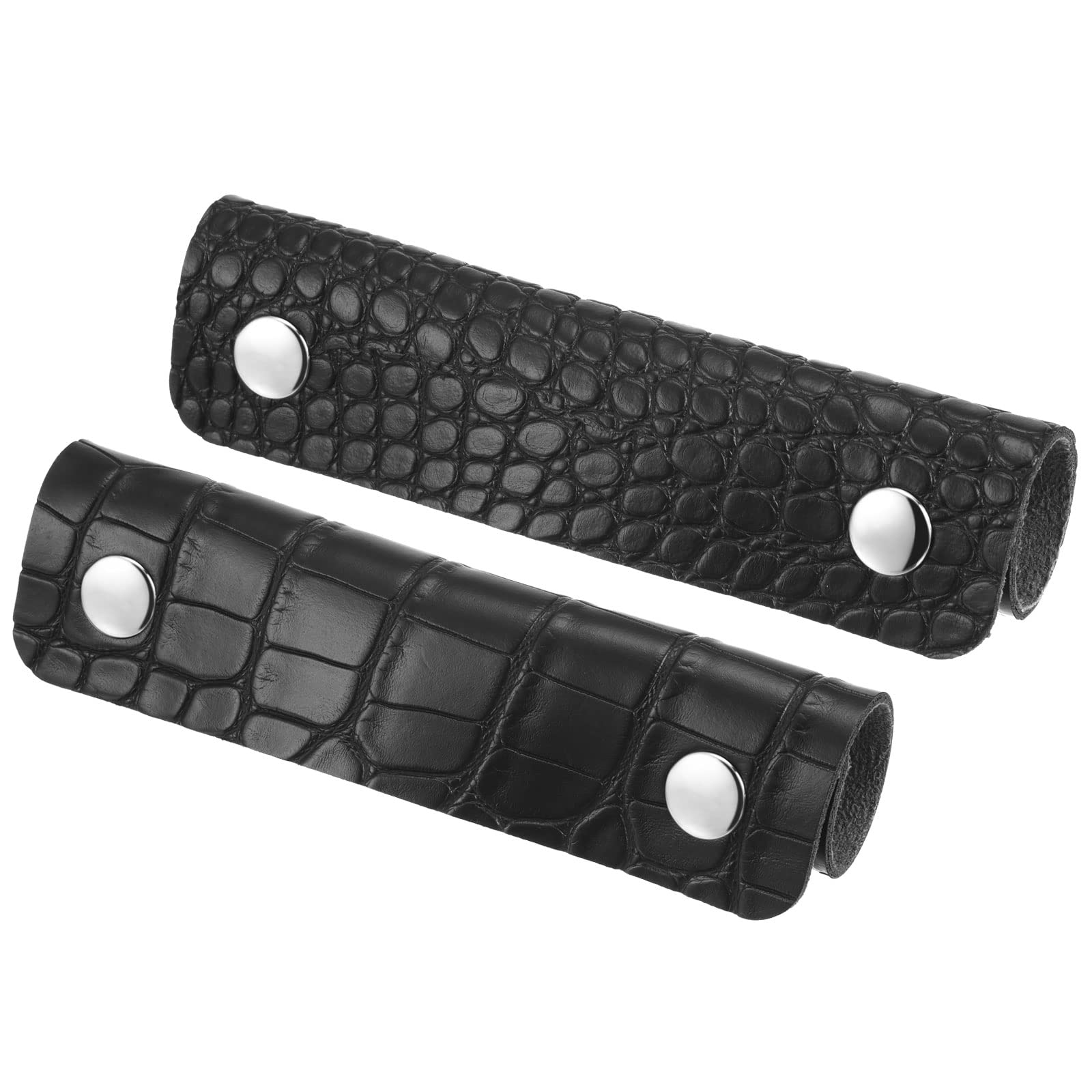 PATIKIL Luggage Handle Wrap, 2 Pack Irregular Pattern PU Handbag Grip Cover Protector Identifier with Clasp for Suitcase Grocery Shopping Bag, Black — image 1
