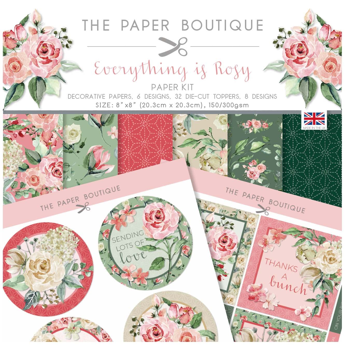 The Paper Boutique - Everything is Rosy - Paper Kit, 8 x 8 inches