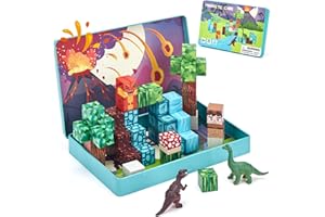 hahaland 52PCS Jurassic Mini Magnetic Tiles Travel Set with Portable Rectangular Iron Storage Box, STEM Educational Travel To