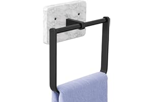 CHJGROUP Marble Hand Towel Holder for Bathroom Wall Mount, Square Modern Kitchen Bath Towel Holder Hangers, Waterproof Rustproof for Bathroom Decor, Towel Ring Heavy Duty Storage Stainless Steel Matte Black