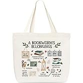 Canvas Tote Bag, Book Tote Bags, Book Lover Gift, A Bookworm's Belongings Tote, Library Tote Bag, Reusable Grocery Shopping Bag, Library Shoulder Bag For Reader Bookish Women Friend Bookworm A(12)