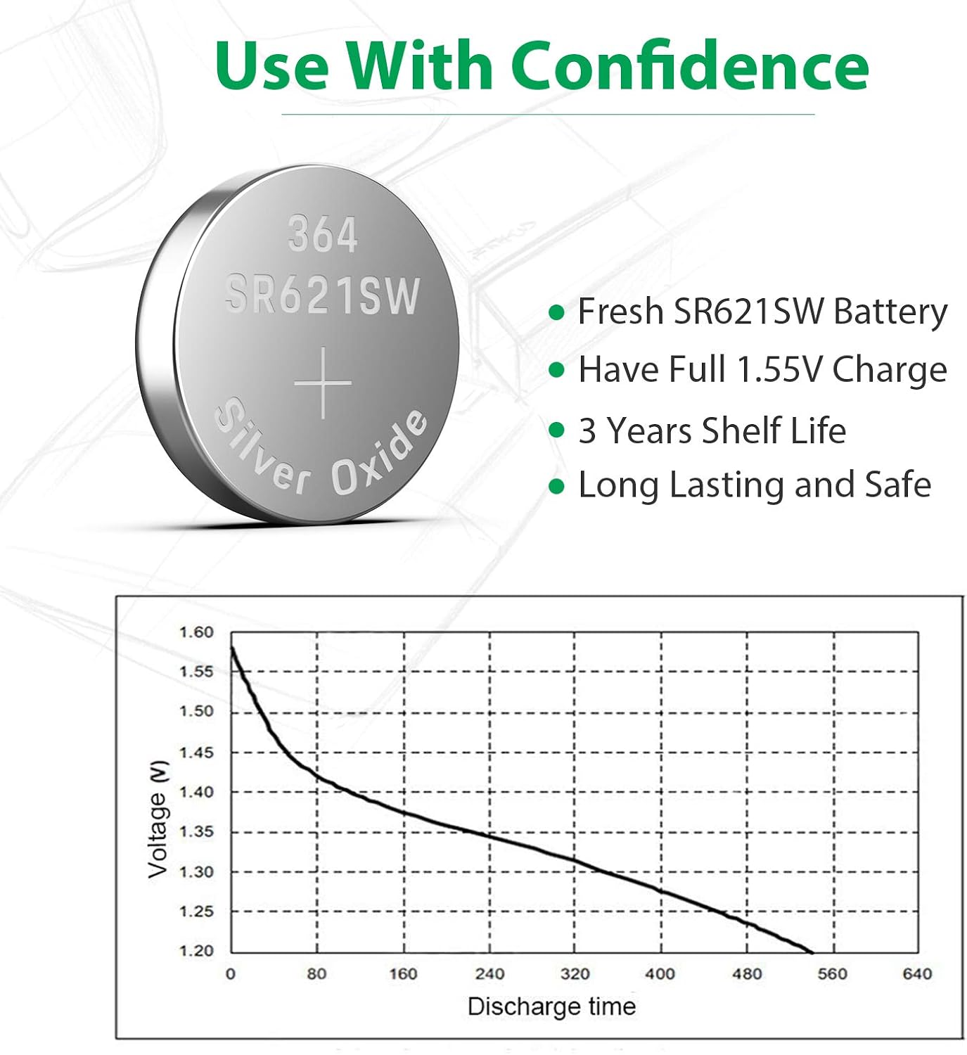 LiCB 10PCS SR621SW AG1 364 363 LR621 1.55V Button Cell Watch Batteries - Image 4