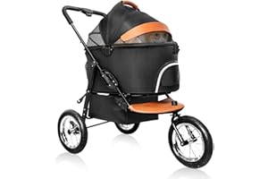 NAHOFI Dog Strollers for Medium Small Pet - 3 in 1 Pet Stroller Cats/Dogs, Zipperless Entry, Jogging Tires, 3 Wheels with Detachable Dog Carriage, Storage Basket and Easy One-Hand Fold