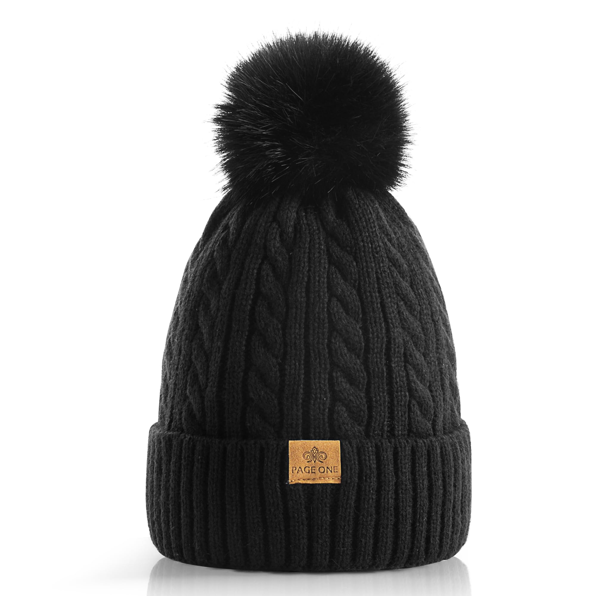 Photo 1 of PAGE ONE Women Winter Pom Pom Beanie Hats Warm Fleece Lined,Chunky Trendy Cute Chenille Knit Twist Cap