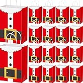 Harloon 48 Pcs Christmas Gift Bags Bulk,Reusable Red and White Kraft Paper Santa Bags with Handles for Xmas Party Favor Goody Holiday Gifts, 8.3 Inch