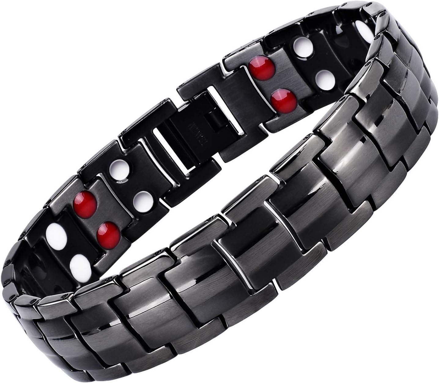 Men's Black Titanium Magnetic Steel Therapy Bracelet Double Row 4 Bio Elements Pain Relief for Arthritis and Carpal Tunnel