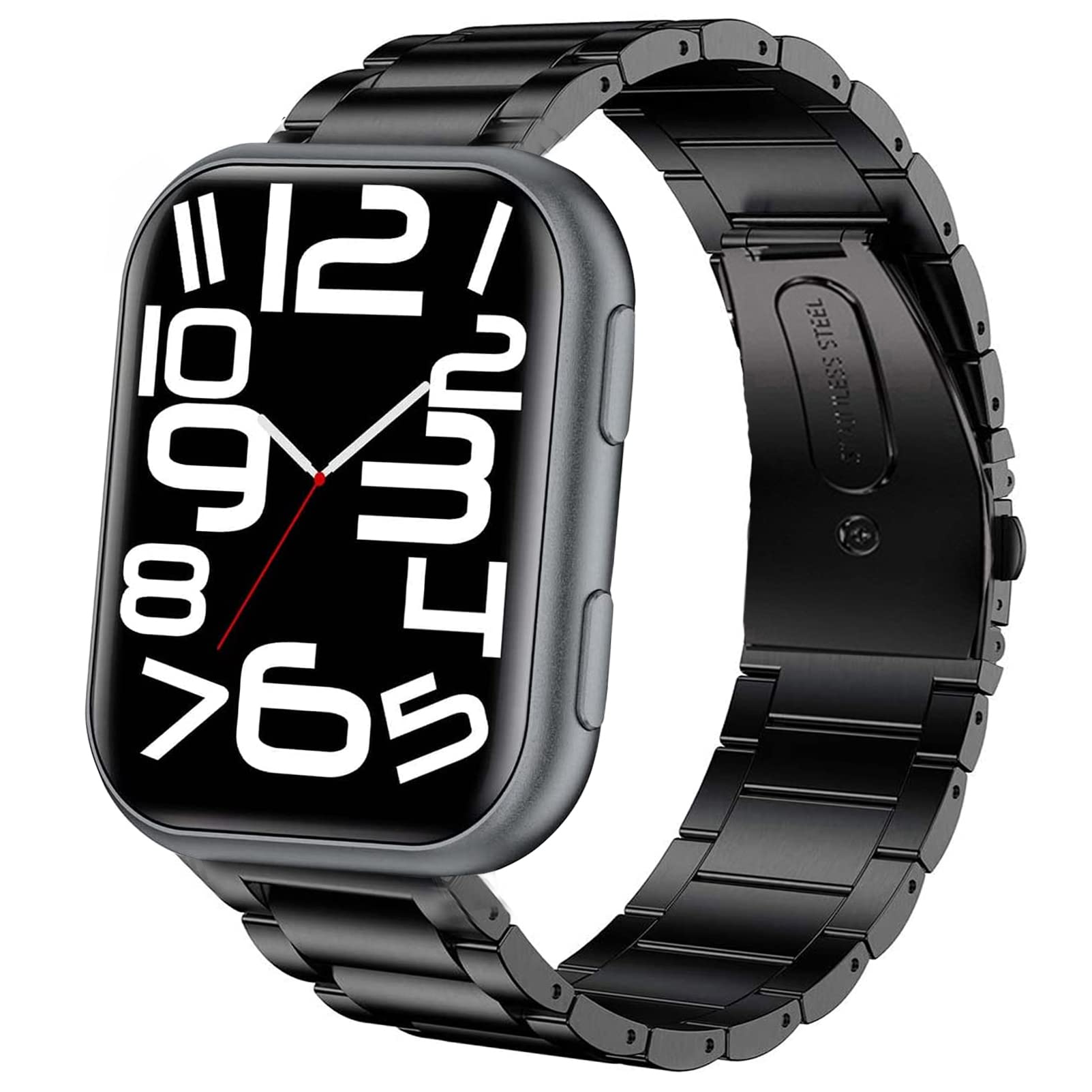 onetuo Compatible for TouchElex Smartwatch Band, Quick Release Stainless Steel Metal Straps Compatible with TouchElex 1.75 inch Smart Watch Harley/Deeprio 1.69" 43mm Watch (Black)