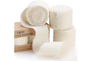 Keypan Ivory Ribbon 1-1/2 x 15 Yards Handmade Cotton Frayed Fringe Fabric Ribbons for Crafts Flower Bouquets Wedding Baby Shower Home DIY Decor