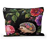 Cafl Charming Hedgehog Blooms Makeup Bag for Women Large Capacity Make Up Bag Portable Travel Cosmetic Bag Toiletry Pouch Organizer 10 * 8inch