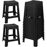 TURSTIN 12 Pack Plastic Stools 16.9 Inch Black Nesting Stools Portable Backless Bar Stool Flexible Seating Chairs for Classroom Office Home