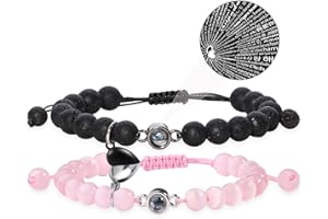 Tokcousun 2 Pcs Magnetic Couples Bracelets Matching Bracelets Adjustable Connecting Bracelets, Double Rope Strong Couple Gifts Friendship Beads Bracelet