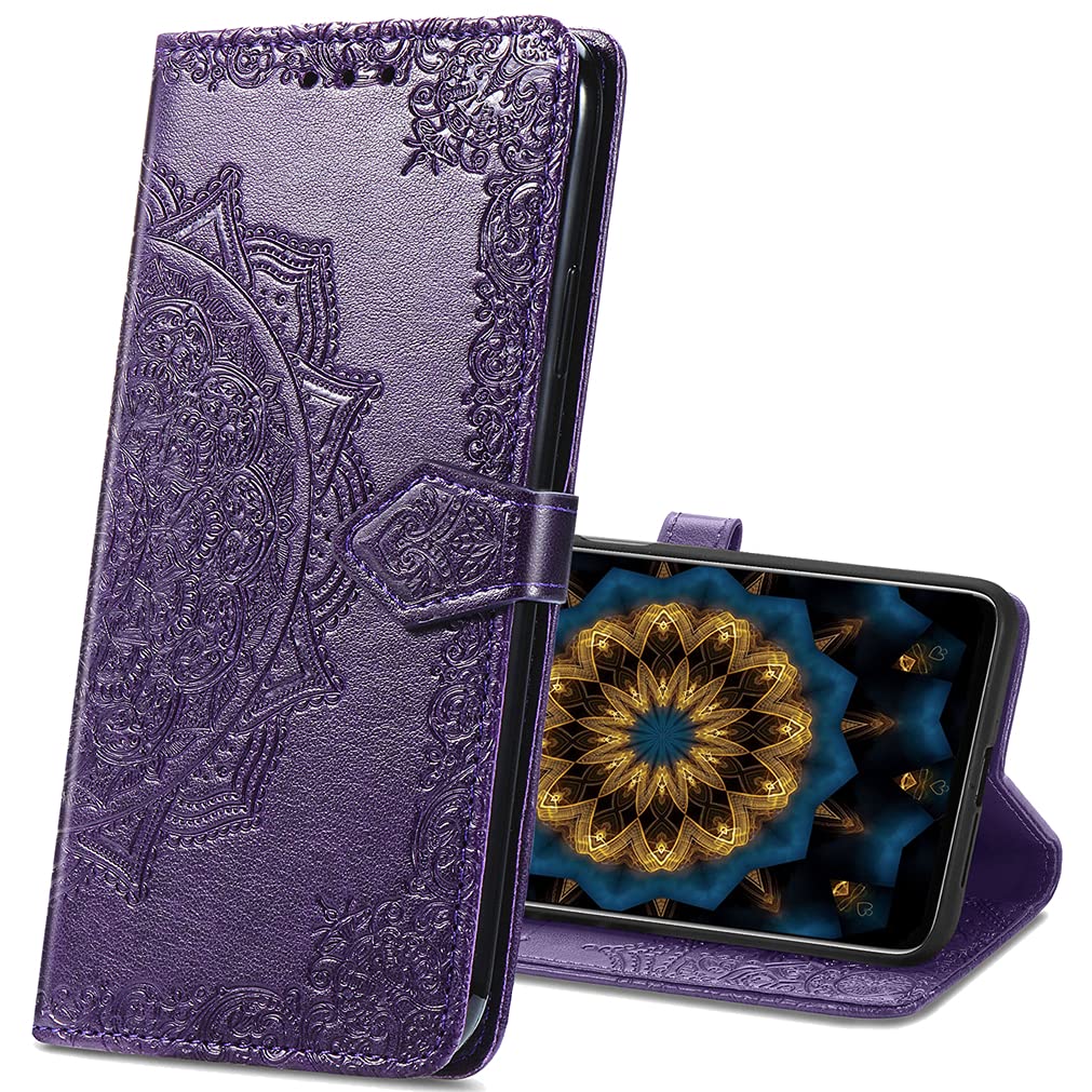 MRSTER Flip Case for Xiaomi Note 10 Lite PU Leather Wallet Closure Embossed Shockproof Cover with Kickstand Card Slots Holder for Xiaomi Mi Note 10 Lite. SD Mandala Purple