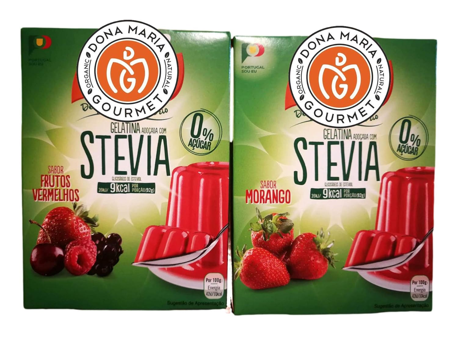 10 servings, Stevia sweetened Gelatin dessert 2 packs, Strawberry & Red Fruits Gelatin with stevia, Gelatin, 0% sugar, Non GMO, Gluten Free, Fat Free, Keto Friendly