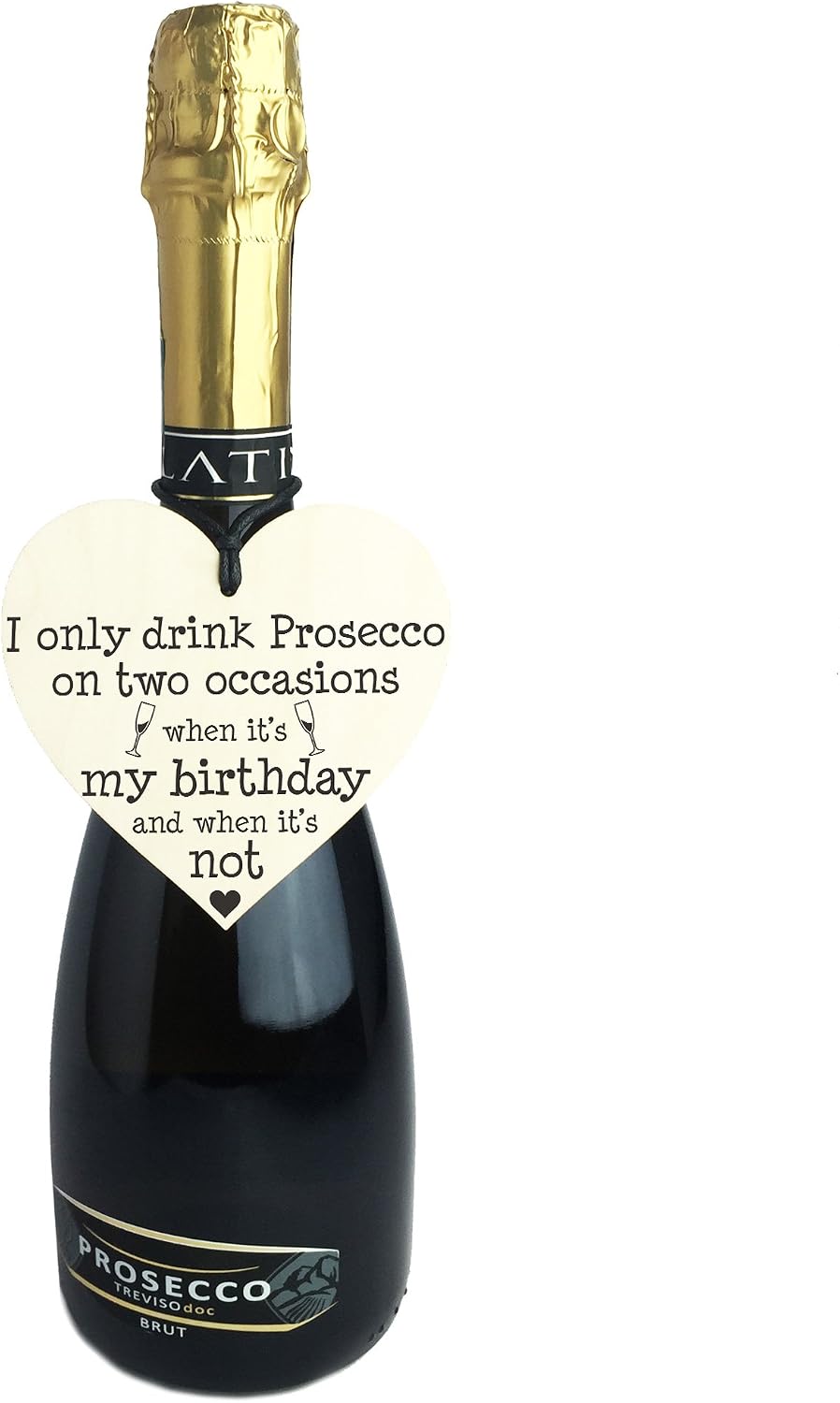 Red Ocean Drink Prosecco On Two Occasions Novelty Wooden Heart Plaque Alcohol Joke Sign, Black, 10cm - Image 4