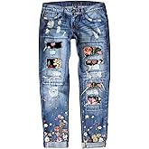 Astylish Womens Plaid Patch Ripped Boyfriend Distressed Stretch Skinny Denim Jeans