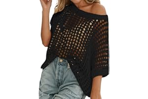 ZERLINA28 Womens Summer Scoop Neck Short Sleeve Sweater Casual Crochet Hollow Out Knit Tops Pullover Shirts Beach Coverup