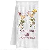 QWZDRHYJI Green Bow Mahjong Cocktail Kitchen Towels, Cocktail Lover Gifts Dish Tea Towels for Kitchen, Gifts for Mahjong Players Lovers Decorative Hand Towel for Bar Cart, 16x24 Inch