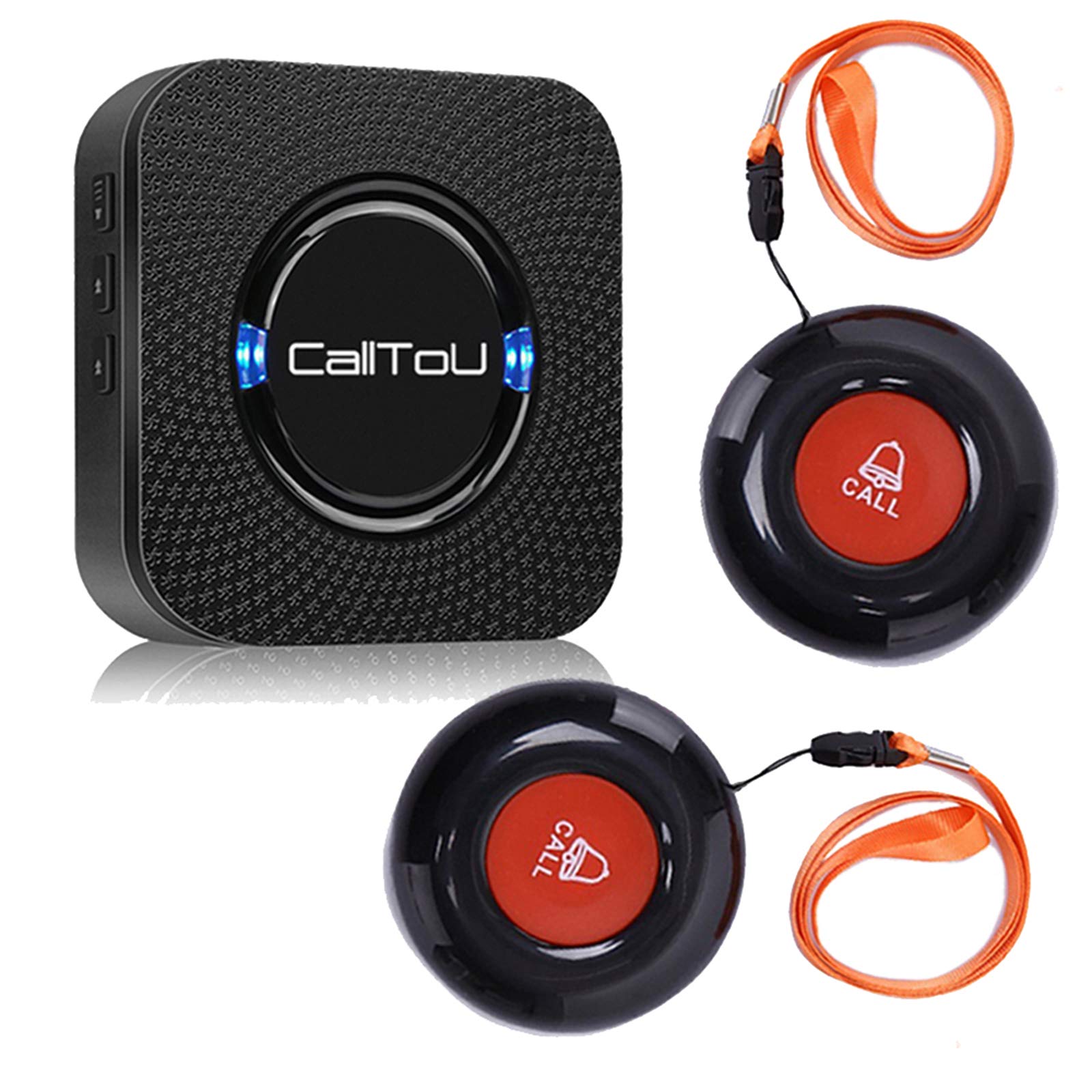 CallToU Wireless Caregiver Pager Call Button Nurse Alert System Call Bell for Home/Elderly/Patients/Disabled 2 Waterproof Transmitters 1 Plugin Receivers,Black