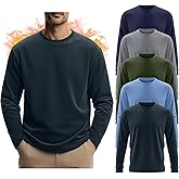 Velvelhall 5 Pcs Men's Long Sleeve Thermal Shirts Crew Neck Casual Fleece Tops Soft Pullover Sweatshirts Warm Basic Tees