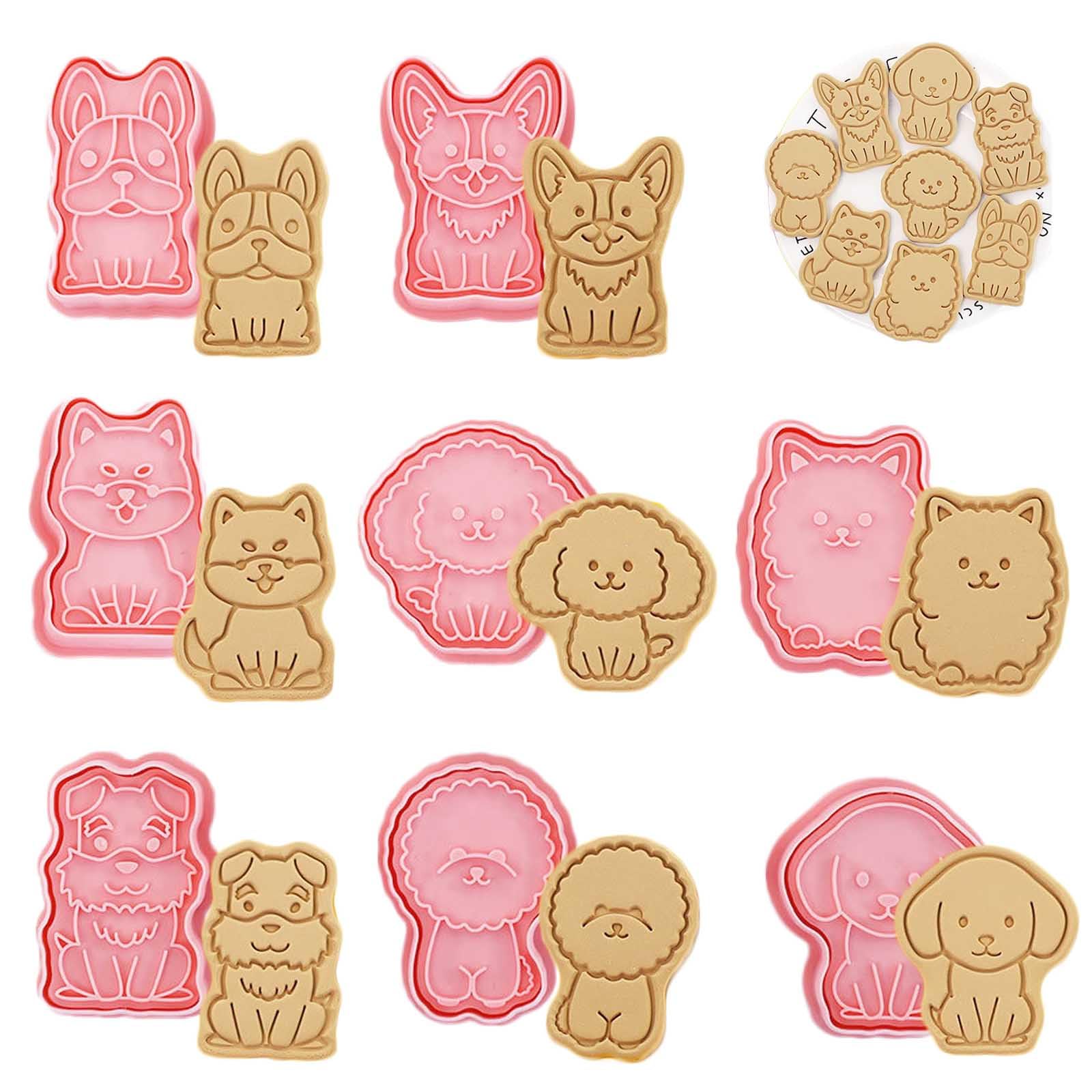 WishesMar Cartoon Dog Shape Cookie Cutters Set 8 Pieces 3D Biscuit Cutter Kit - Biscuit Cookie Cutters Stamp for Baking DIY Fondant Festive Decoration