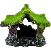 Aquarium Decoration House Resin Hideout Small Betta Fish Shrimp Tank Hide | with moss,Hollow,Small fish tank decoation,Aquarium ornament,Betta fish accessories,Small fish tank cave