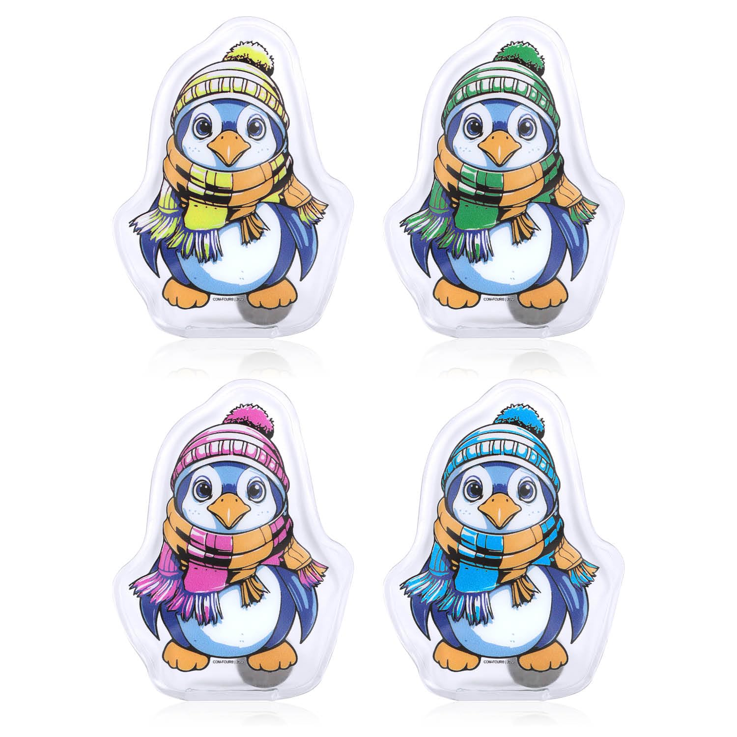 COM-FOUR® 4x reusable pocket warmers - hand warmers with penguin motif - heat pad for cold days and for on the go - heat kink cushion (04 pieces - penguin colored)