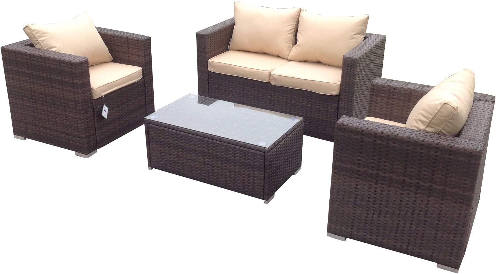 Schwarze Furniture Outdoor Rattan 4 Seat Sofa Set in Brown