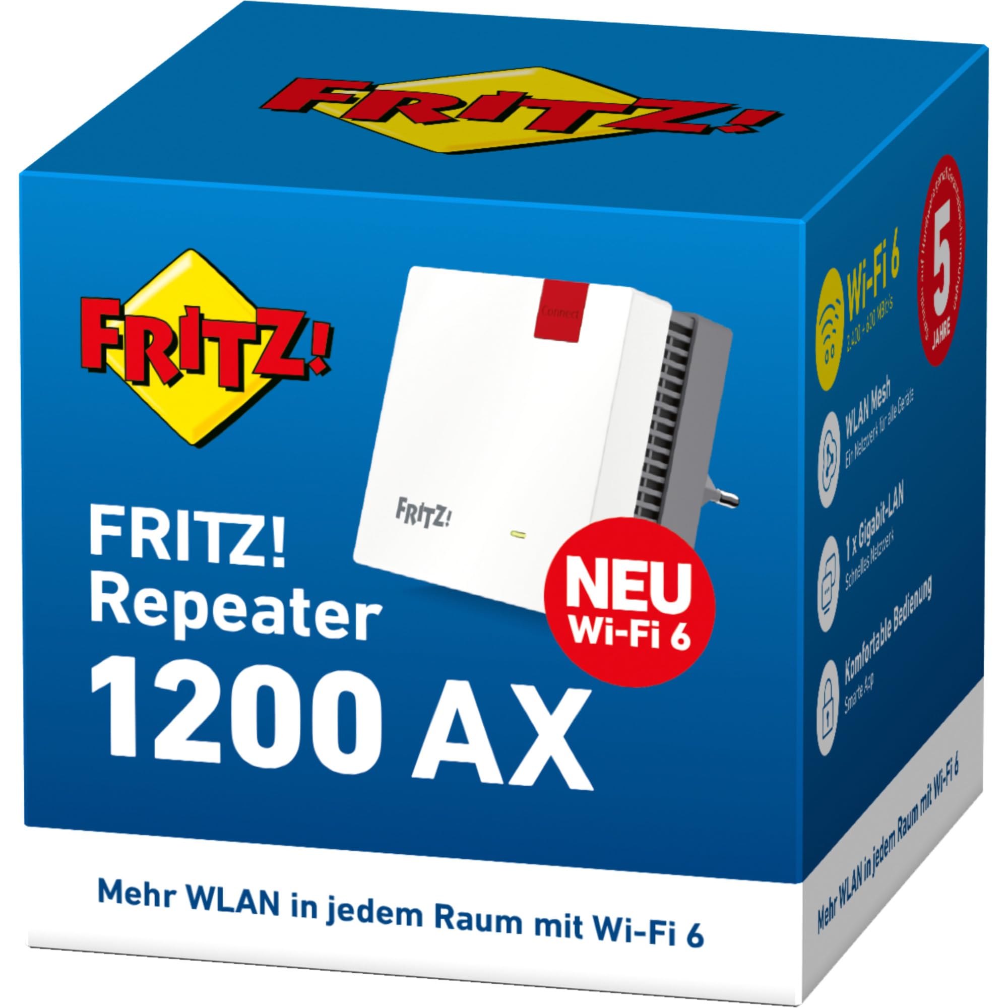 FRITZ!Repeater 1200 AX (Wi-Fi 6 Repeater mit Zwei Funkeinheiten: 5 GHz-Band (bis zu 2.400 MBit/s), 2,4 GHz-Band (bis zu 600 MBit/s), deutschsprachige Version) 3