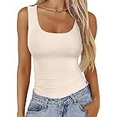 Basicspace Women Sleeveless Scoop Neck Ribbed Tank Tops Slim Fitted Basic Cami Shirts