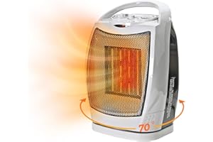 Comfort Zone Oscillating Indoor Space Heater, Portable, Ceramic, Electric, Energy-Efficient, Adjustable Thermostat, Tip-Over Switch, Overheat Protection, Ideal for Home, Bedroom, Office, 1500W, CZ449E