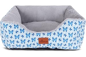 IEUUMLER Dog Beds for Medium Small Dogs, Cuddler Soft Dog Sofa Bed, Calming Rectangle Sleeping Beds for Indoor Cat & Puppy with Anti-Slip Bottom EU006 (Blue Butterfly, L)