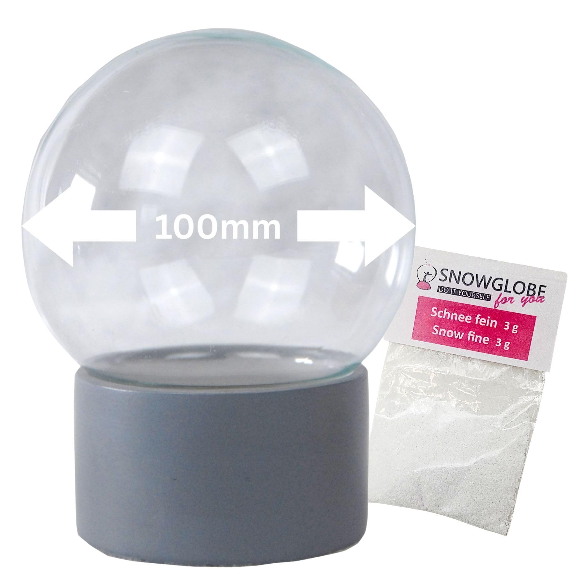 Snowglobe for You 40054 DIY Snow Globe with 1 x Snow | Do it Yourself with Glass Ball and Polyresin Base | 100 mm Diameter, 120 mm Height | 40054 (Grey)