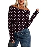 Floerns Women's Polka Dots Off The Shoulder Tops Long Sleeve Fitted T Shirts Fall Outfits