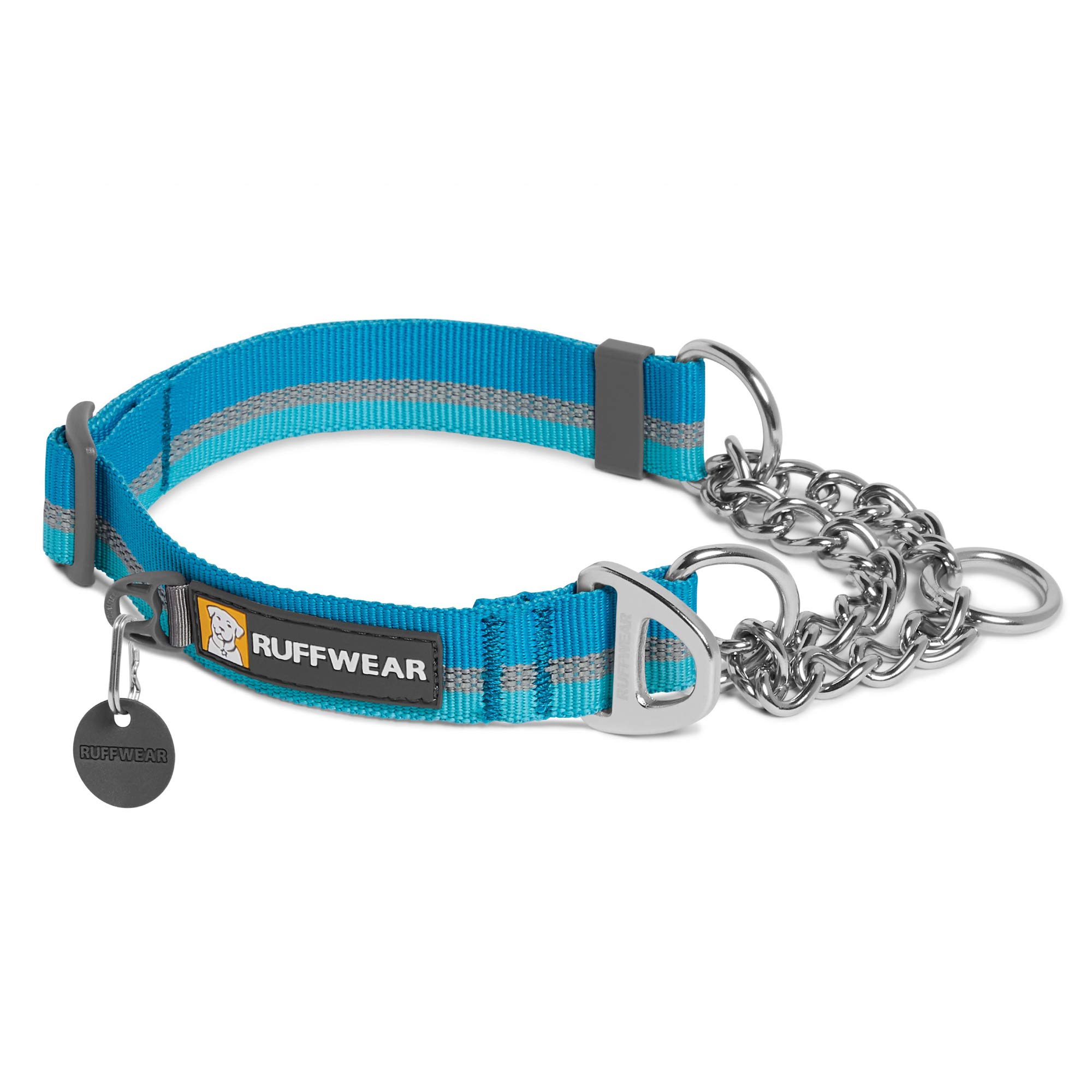 RUFFWEAR Chain Reaction Dog Collar, Martingale Dog Collar with Limited Cinch, Stainless Steel Chain, Blue Dusk, 11"-14"