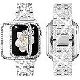 Supoix Compatible with Apple Watch Band 38mm 40mm 41mm 42mm 44mm 45mm 46mm 49mm+ Case, Women Jewelry Bling Diamond Rhinestone Replacement Metal Bands & 2 Pack PC Protector Case for iWatch Ultra 2/ Ultra Series 10/9/8/7/6/5/4/3/2/1/SE