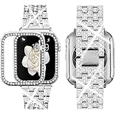 Supoix Compatible with Apple Watch Band 38/40/41/42/44/45/46/49mm+ Case, Women Jewelry Bling Diamond Rhinestone Replacement Metal Bands & 2 Pack PC Protector Case for iWatch Ultra 3/2/1 Series 11/10/9/8/7/6/5/4/3/2/1/SE