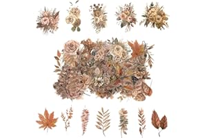Obujopal 100 Pcs Autumn Flower Stickers for Scrapbooking Junk Journal Card Making CollageNotebook Diary Planner Letter Envelope Water Bottle Phone Case Craft Decoration (Autumn)