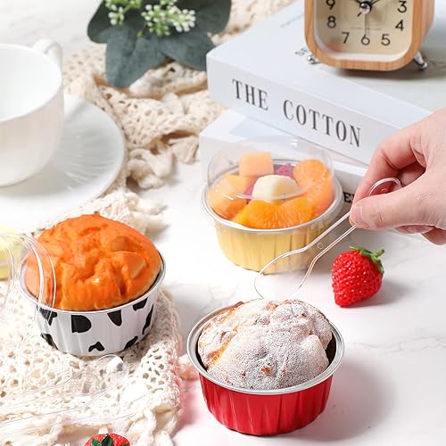 120 Pcs Cupcake Liners with Lids oz Aluminum Foil Cupcake with