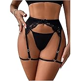 SOLY HUX Women's G-String Thongs with Lace Garter Belt Panties Lingerie Sexy Underpants