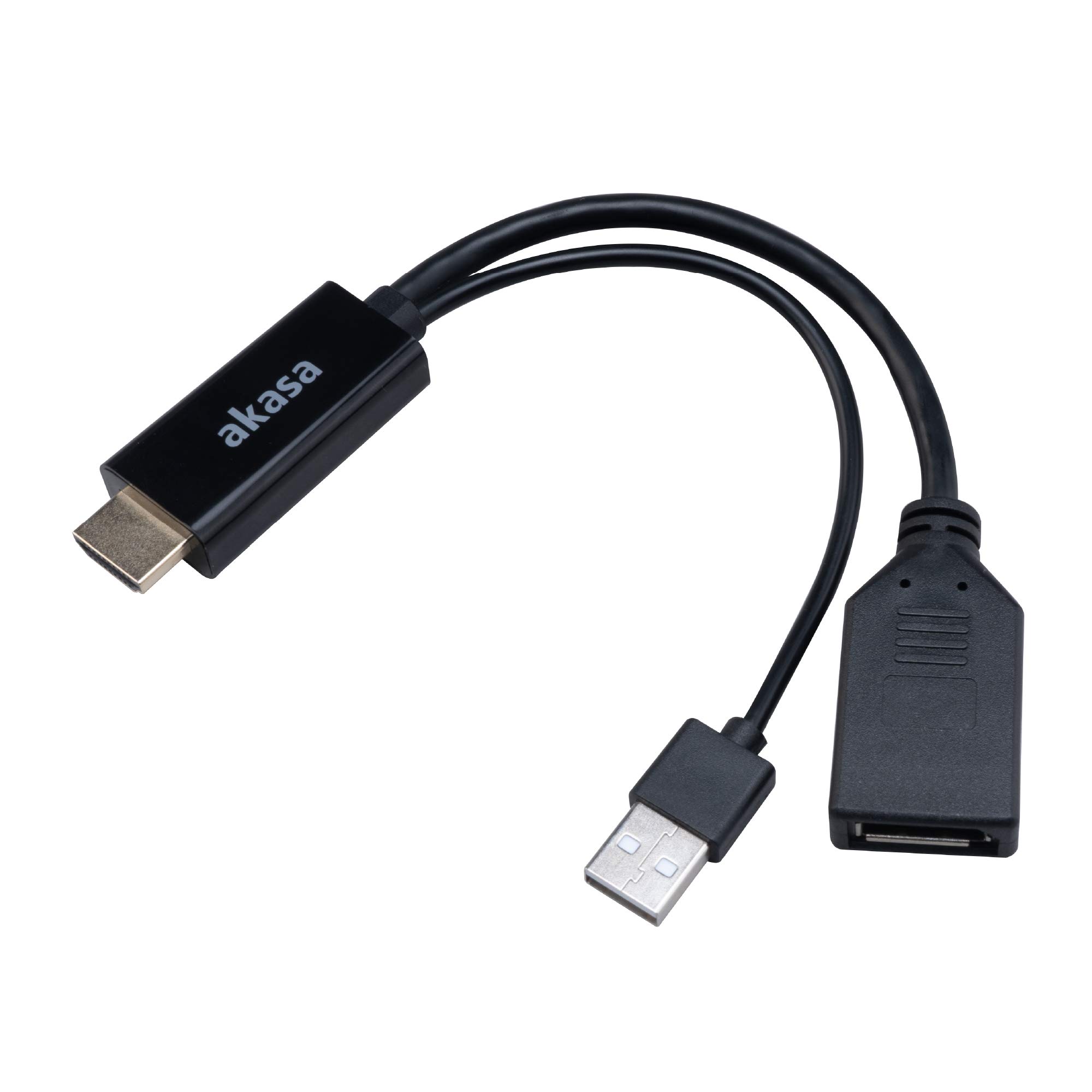 Akasa HDMI to DisplayPort Adapter cable | Type-A USB Power Cable | 250mm | AK-CBHD24-25BK