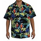 RJC Top Quality Tropical Parrot Hawaiian Aloha Shirt, 2XL, Black