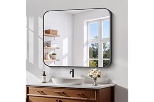 Koonmi Black Framed Bathroom Mirror - 30x36 Inch Shatterproof Tempered Glass Vanity Mirror for Bathroom Sink, Wall Mounted with Matte Aluminum Alloy Frame, No Distortion, Modern Decor