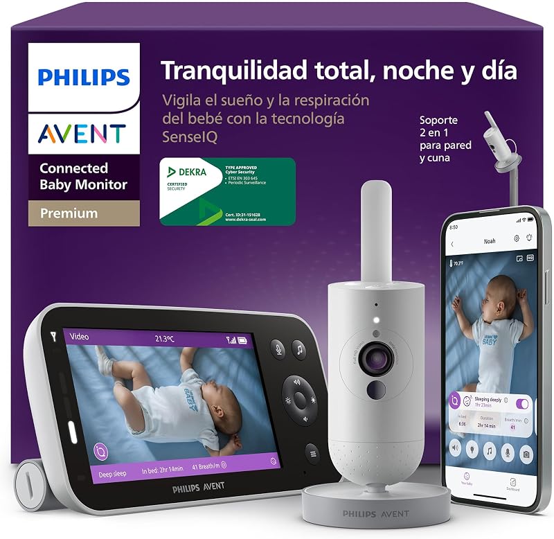 Philips avent premium connected baby monitor, o monitor mais avançado da avent até agora, monitoramento de sono e respiração com ia, tradução de choro, scd973/26