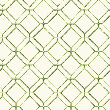 Amazon York Wallcoverings トロピカルダイヤモンドバンブー 取り外し可能な壁紙 オフホワイト ブライトイエローグリーン ミディアムグリーン 壁紙