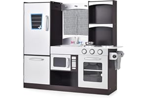 HONEY JOY Kids Kitchen Playset, Wooden Little Chef Pretend Toy Kitchen Set, Microwave, Stove, Sink, Faucet, Storage Cabinet &