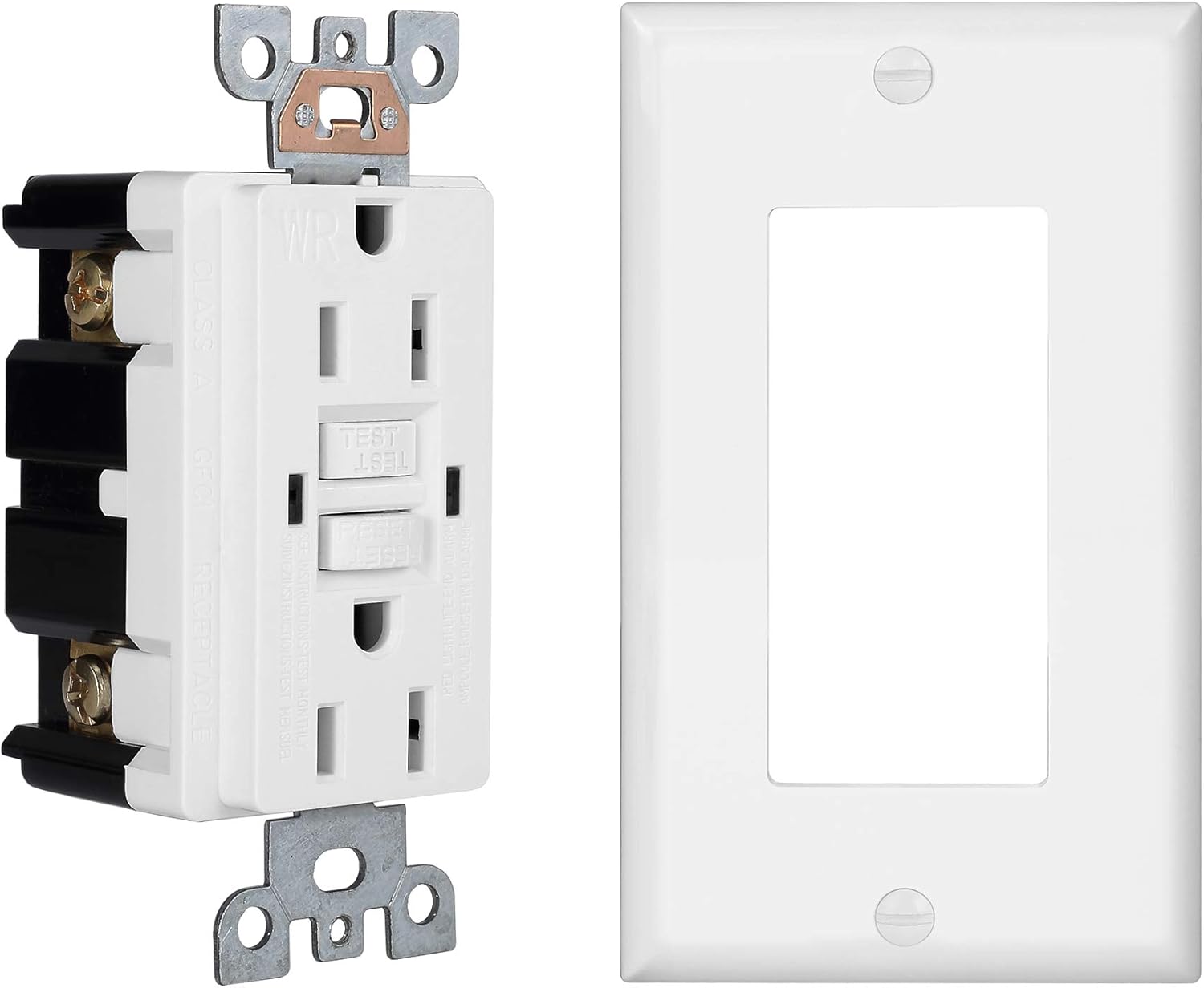1 Pack - GFCI Duplex Outlet Receptacle - Weather Resistant 15-Amp/125-Volt, Self-Test Function with LED Indicator - UL Listed, cUL Listed - Wall Plate and Screws Included, White - - 