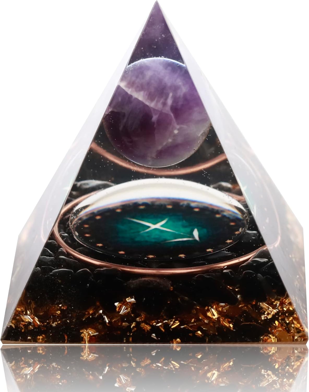 Mixed Media - 12 Zodiac Orgone Crystal Pyramid, Natural Amethyst with Obsidian,Healing Crystals Pyramid for Protection Chakra, Unique Constellation Pyramid for Positive Energy, Healing Money Health(Sagittarius)