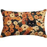 AVOIN colorlife Spring Floral Black Cat Throw Pillow Cover, 12 x 20 Inch Autumn Flower Cushion Case Decoration for Sofa Couch