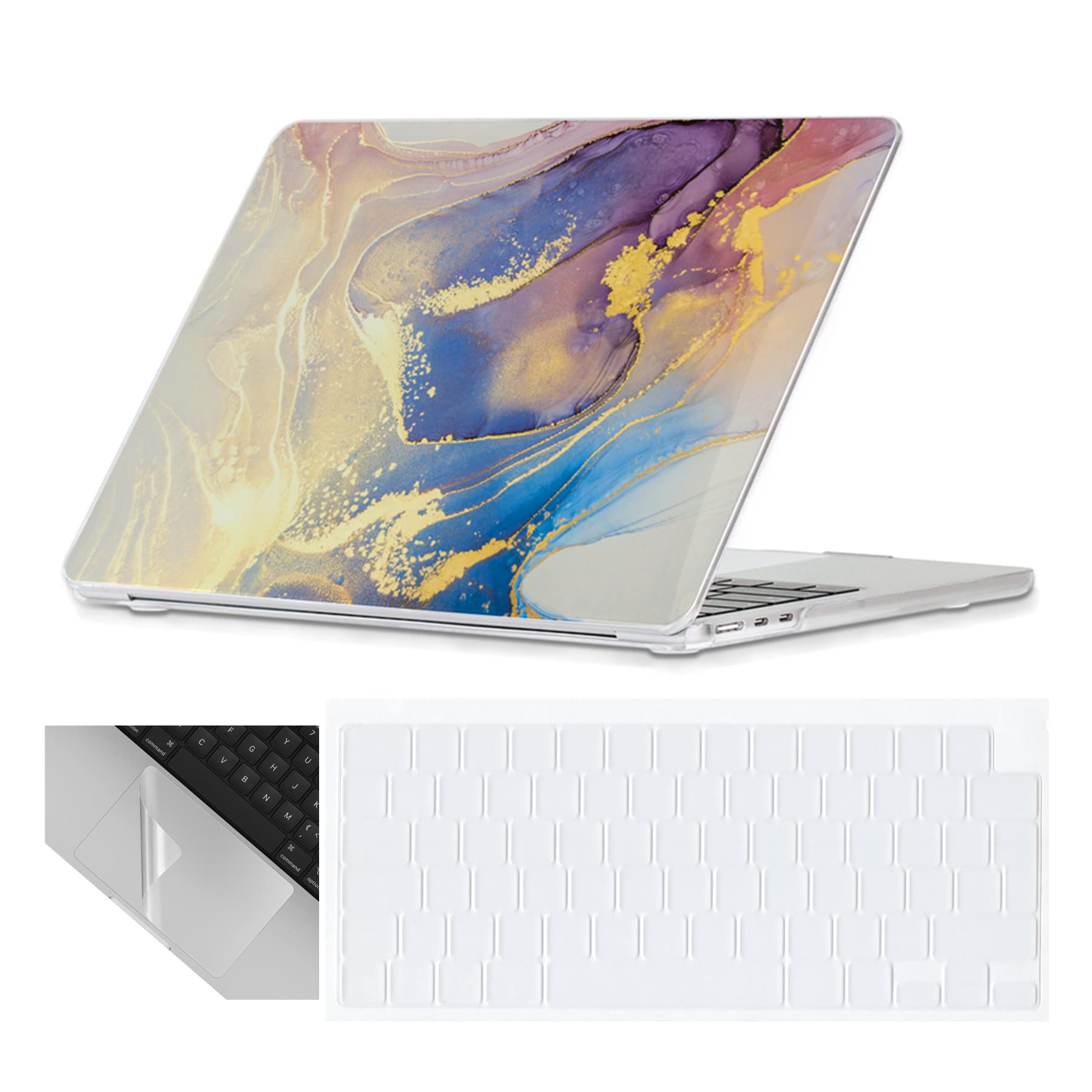 Se7enline Compatible with MacBook Air Case 15 inch A2941/A3114/A3241 M4 M3 M2 2025 2024 2023 MacBook Air with Laptop Hard Shell Case&Keyboard Cover Skin&Touchpad Protector,White Blue Gold Sand