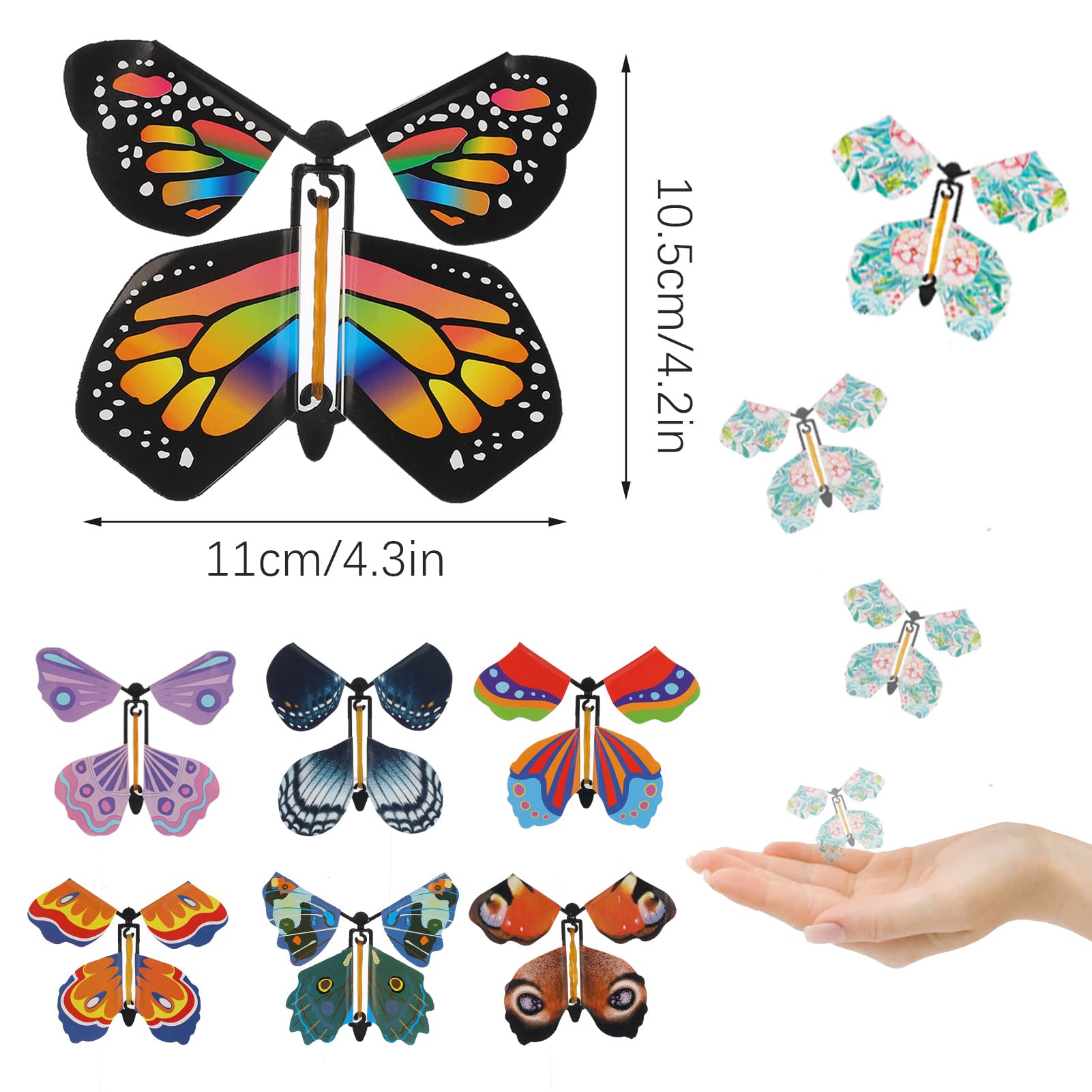 Chenkaiyang 40 Pcs Magic Flying Butterfly, Fairy Flying Toys Rubber Band Powered Wind Up Flying Butterfly Flying Butterfly Cards Butterfly Toy for Book Card Birthday Surprise Gift (20 Styles)
